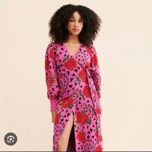 Farm Rio Vibrant Pink Floral Wrap Dress
